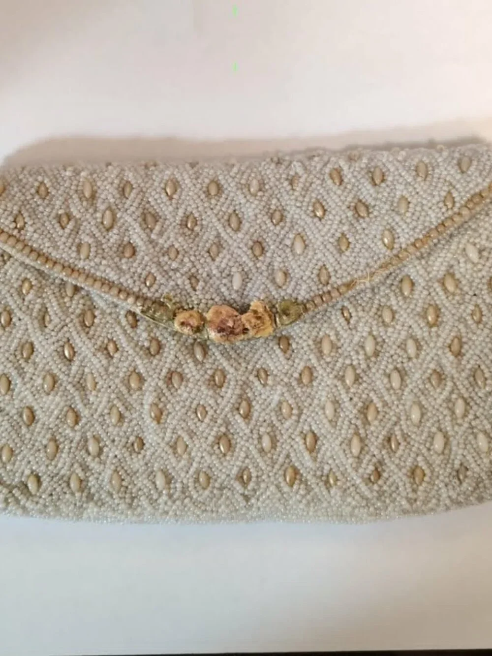 Vintage Envelope Seed Bead Clutch Formal Evening Bag Purse Handstrap France Snap